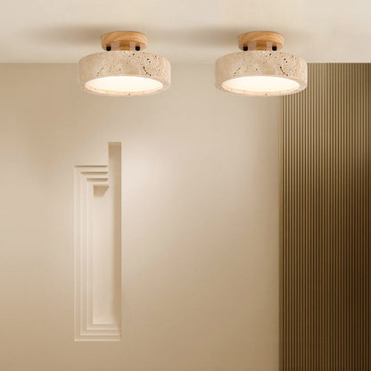 Naturalna lampa sufitowa LED z trawertynu okrągła wpuszczana