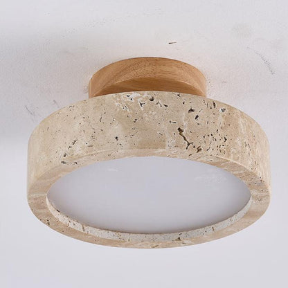 Naturalna lampa sufitowa LED z trawertynu okrągła wpuszczana
