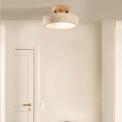 Naturalna trawertynu lampa sufitowa LED – Okrągła oprawa do montażu wpuszczanego