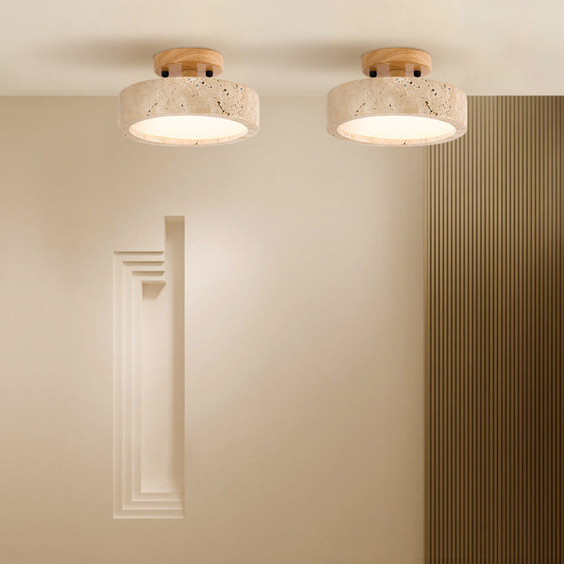Naturalna trawertynu lampa sufitowa LED – Okrągła oprawa do montażu wpuszczanego