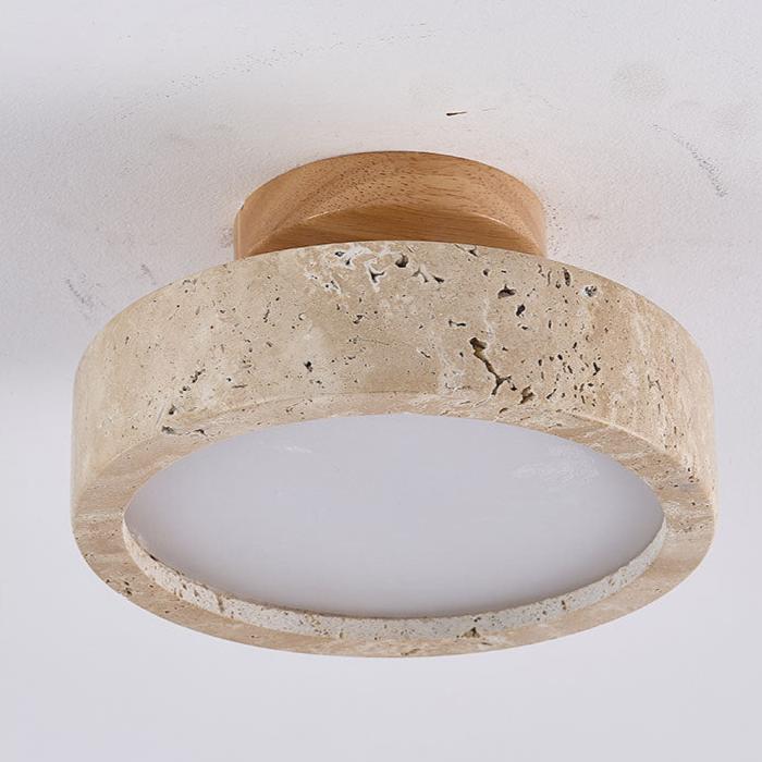 Naturalna trawertynu lampa sufitowa LED – Okrągła oprawa do montażu wpuszczanego