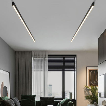Nowoczesna liniowa lampa sufitowa LED w kolorze czarnym o minimalistycznym wyglądzie