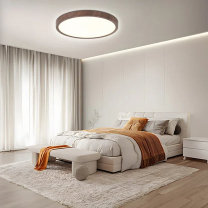 Nowoczesna płaska lampa sufitowa LED z drewnianą ramą w stylu Japandi