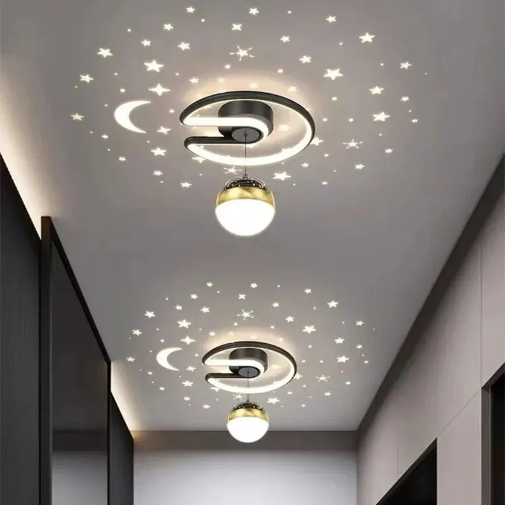 Okrągła lampa sufitowa LED z funkcją ściemniania - Imitująca rozgwieżdżone niebo, do sypialni i pokoi dziecięcych