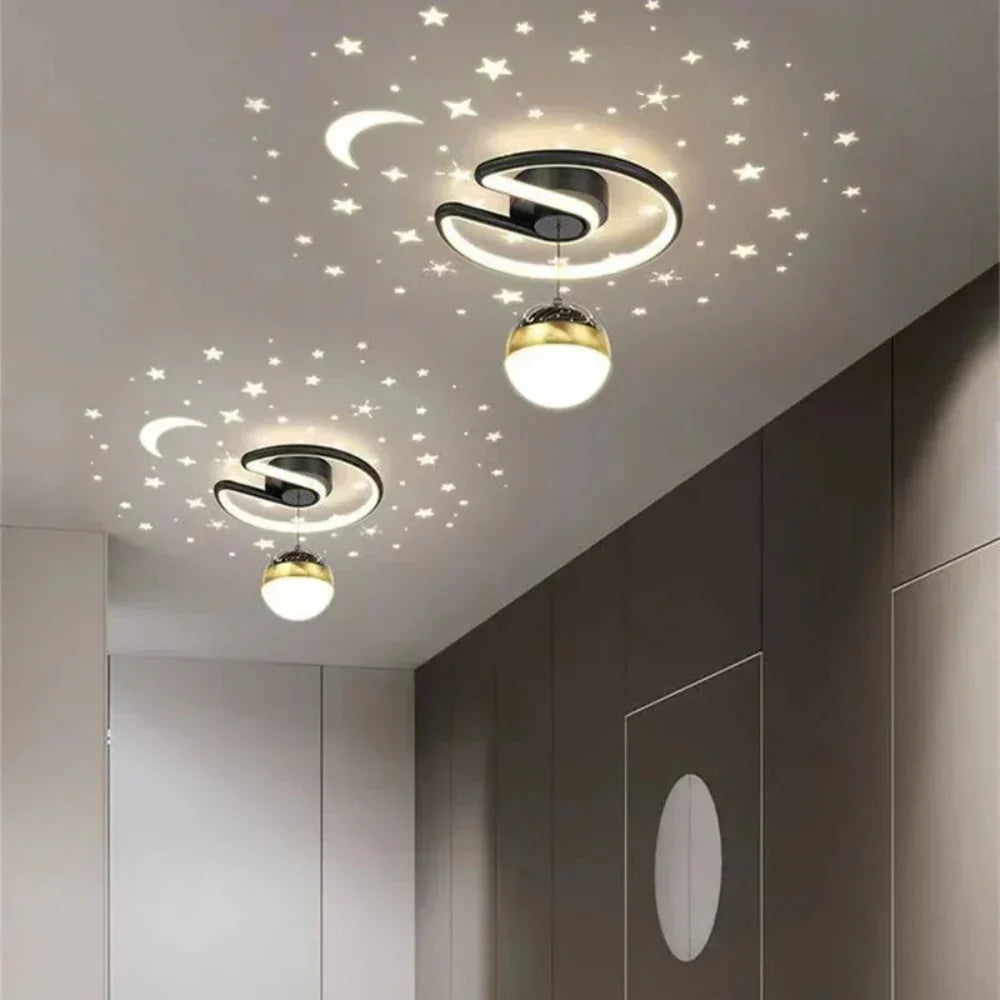 Okrągła lampa sufitowa LED z funkcją ściemniania - Imitująca rozgwieżdżone niebo, do sypialni i pokoi dziecięcych