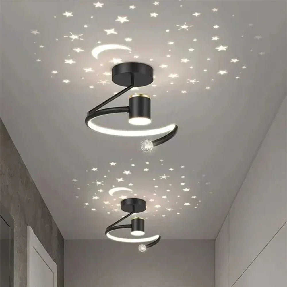 Okrągła lampa sufitowa LED z funkcją ściemniania - Imitująca rozgwieżdżone niebo, do sypialni i pokoi dziecięcych