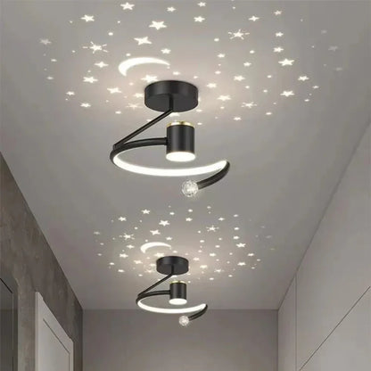 Okrągła lampa sufitowa LED z funkcją ściemniania - Imitująca rozgwieżdżone niebo, do sypialni i pokoi dziecięcych