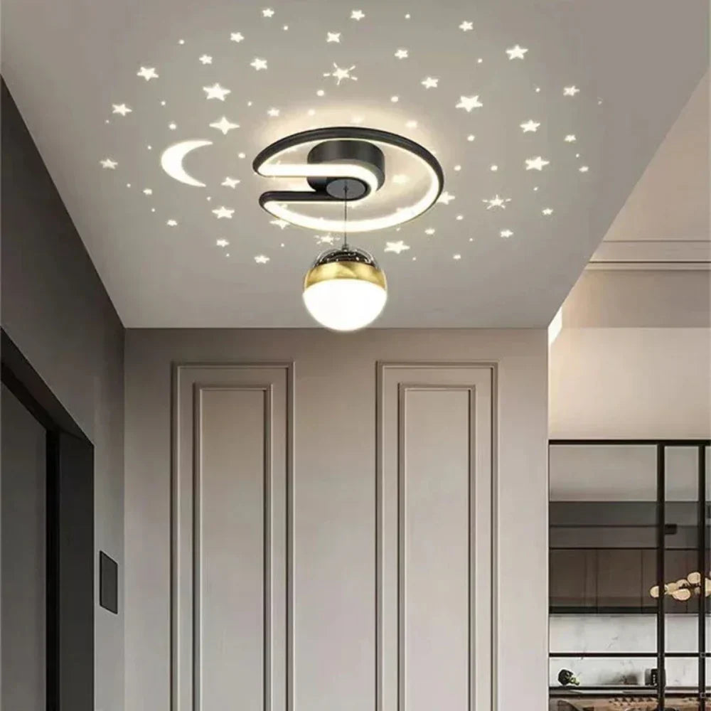 Okrągła lampa sufitowa LED z funkcją ściemniania - Imitująca rozgwieżdżone niebo, do sypialni i pokoi dziecięcych