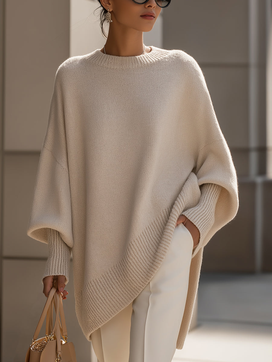 Oversize'owy sweter damski z okrągłym dekoltem - elegancki i wygodny