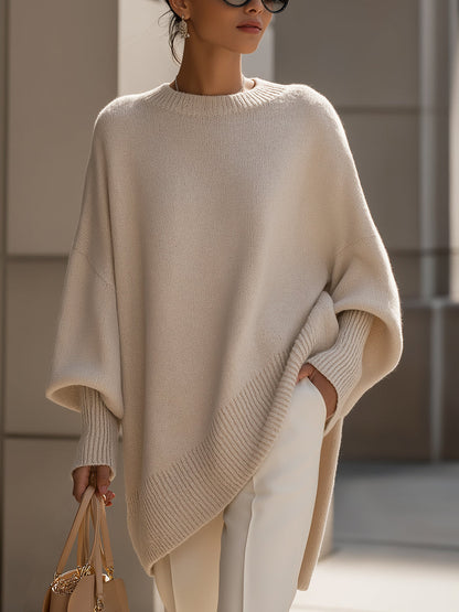 Oversize'owy sweter damski z okrągłym dekoltem - elegancki i wygodny