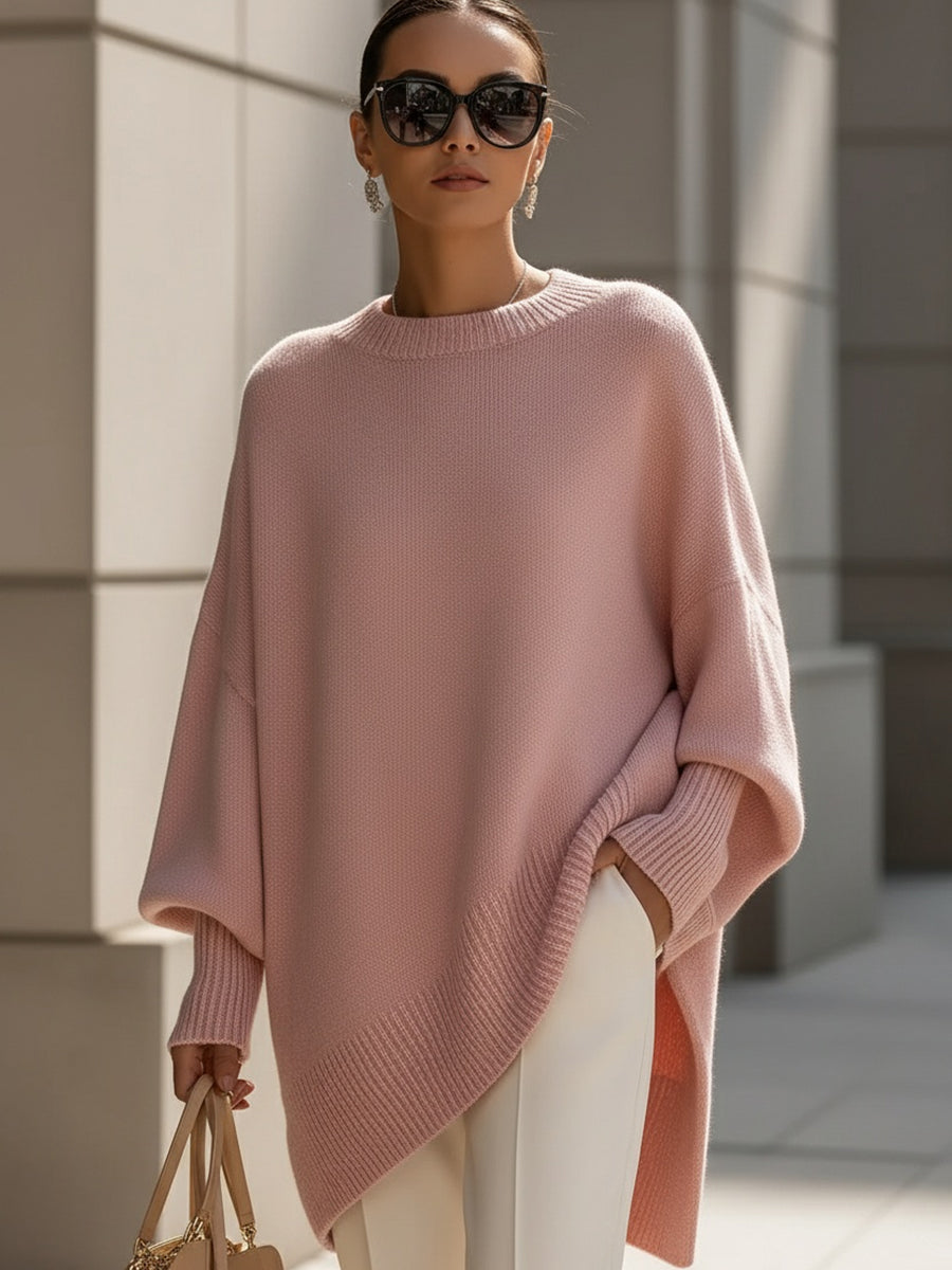 Oversize'owy sweter damski z okrągłym dekoltem - elegancki i wygodny