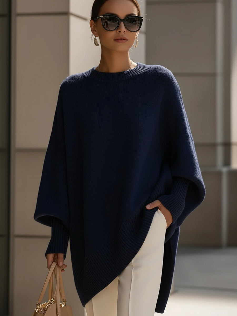 Oversize'owy sweter damski z okrągłym dekoltem - elegancki i wygodny