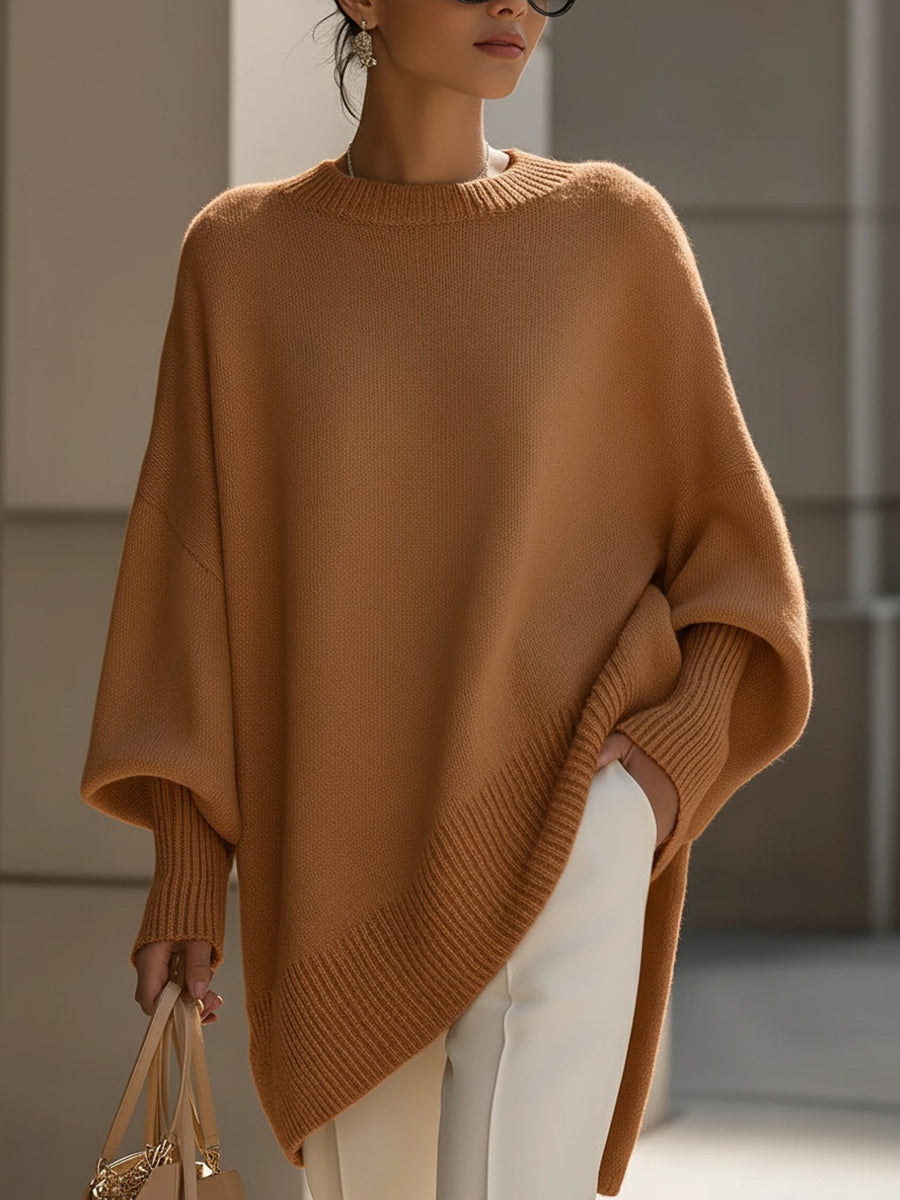 Oversize'owy sweter damski z okrągłym dekoltem - elegancki i wygodny