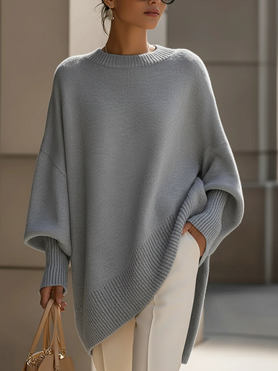 Oversize'owy sweter damski z okrągłym dekoltem - elegancki i wygodny