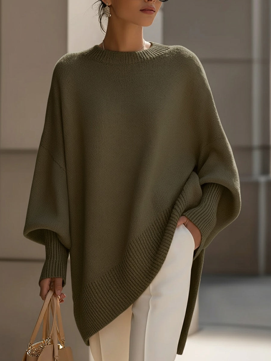 Oversize'owy sweter damski z okrągłym dekoltem - elegancki i wygodny