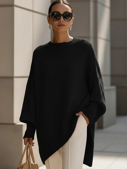 Oversize'owy sweter damski z okrągłym dekoltem - elegancki i wygodny