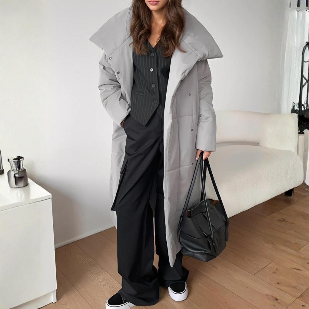 Pikowany płaszcz zimowy damski oversize