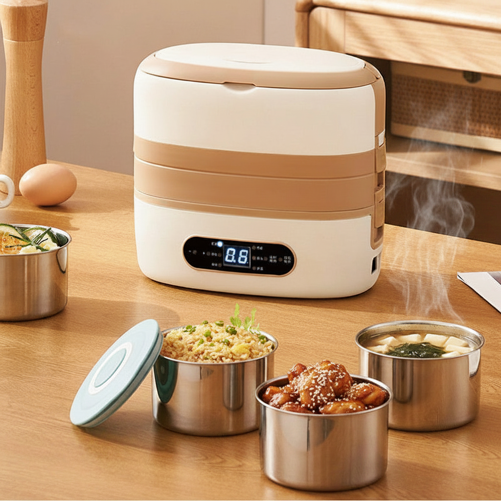 Podgrzewacz do Jedzenia Elektryczny Lunch Box ze Stali Nierdzewnej i Pojemnikami Electronic Lunchbox
