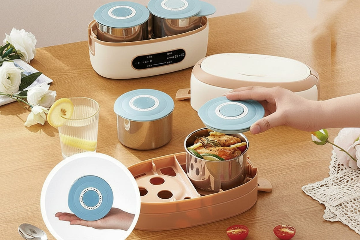 Podgrzewacz do Jedzenia Elektryczny Lunch Box ze Stali Nierdzewnej i Pojemnikami Electronic Lunchbox