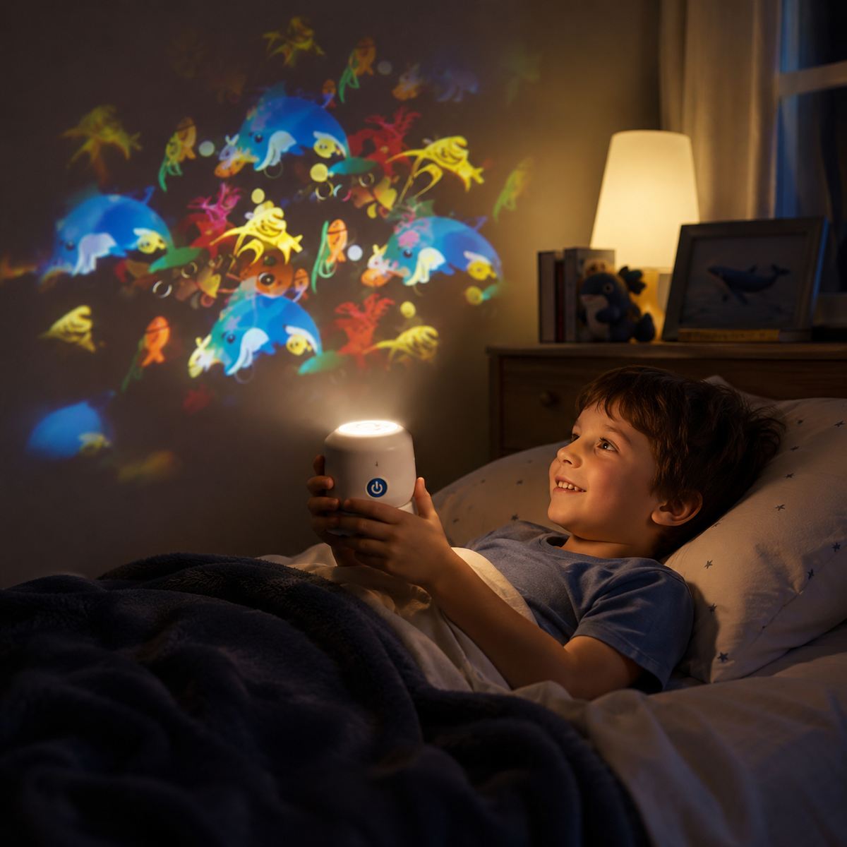Projektor Obrotowy Lampka Nocna z Efektem Fal Oceanu