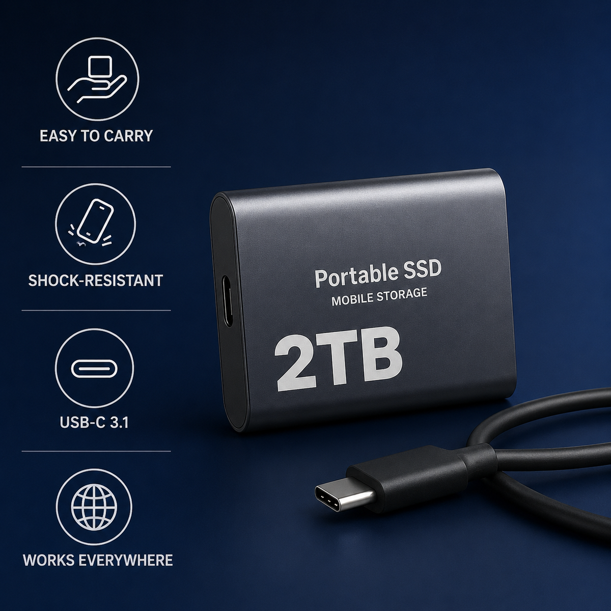 Przenośny Dysk SSD 2TB USB-C – Szybka Pamięć Zewnętrzna dla Każdego