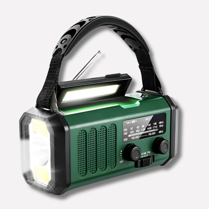 Radio awaryjne z ręczną korbką, panelem słonecznym i funkcją powerbanku