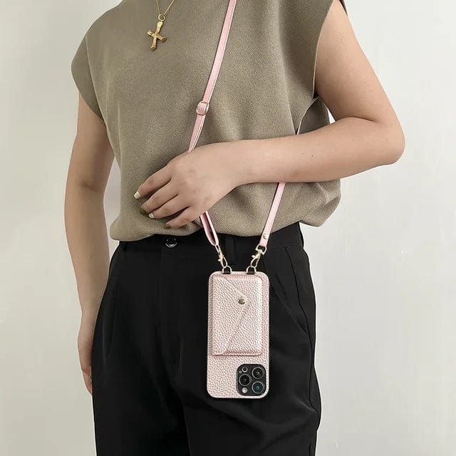 Skórzane etui na telefon z paskiem na ramię