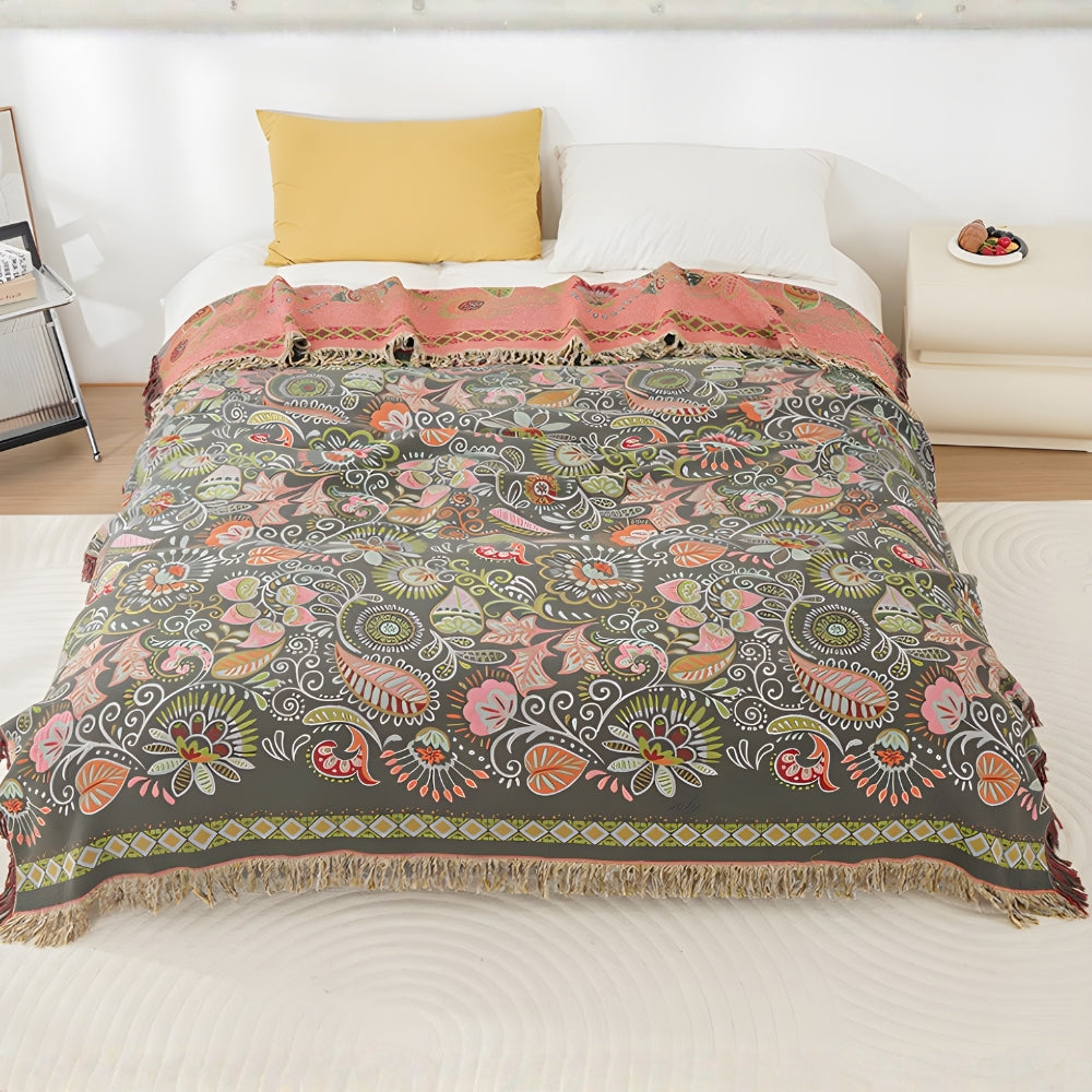 Stylowy przytulny boho dwustronny koc jesienny