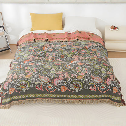 Stylowy przytulny boho dwustronny koc jesienny