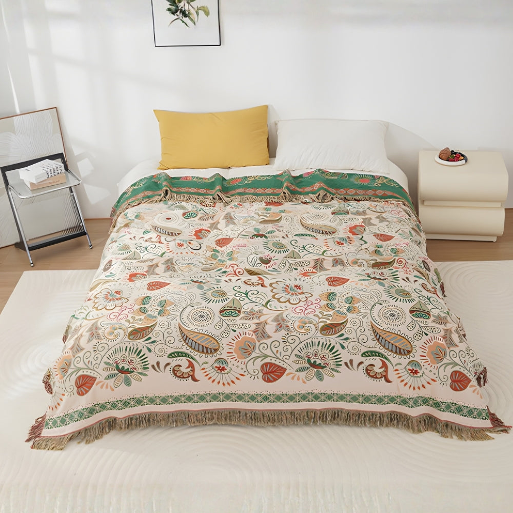 Stylowy przytulny boho dwustronny koc jesienny