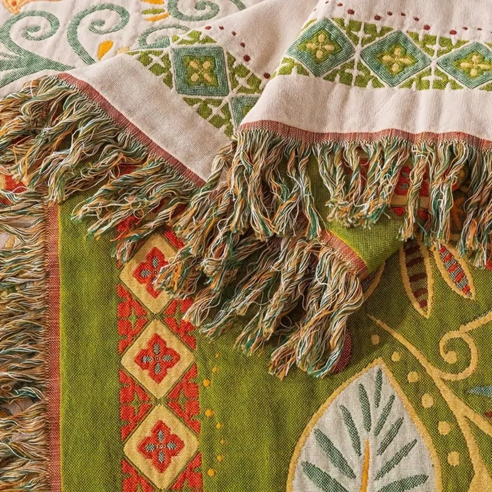 Stylowy przytulny boho dwustronny koc jesienny