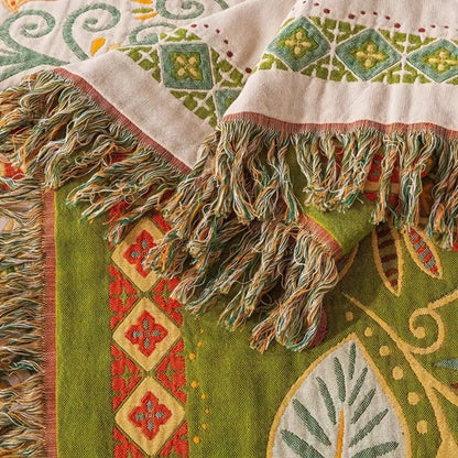 Stylowy przytulny boho dwustronny koc jesienny