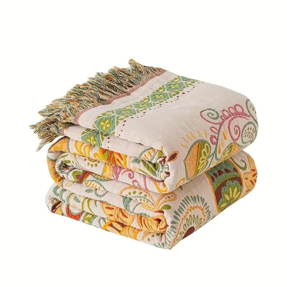Stylowy przytulny boho dwustronny koc jesienny