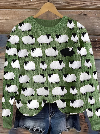 Sweter Damski Tawnee z Zabawnym Nadrukiem Owcy - Stylowy i Ciepły