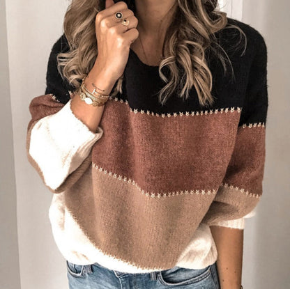 Sweter damski w paski, ciepła dzianina