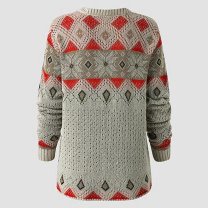 Sweter damski z długim rękawem i geometrycznym nadrukiem