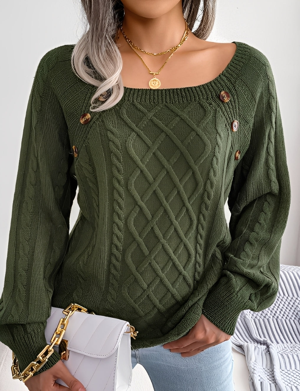 Sweter Damski z Guzikami - Stylowy Komfort na Co Dzień