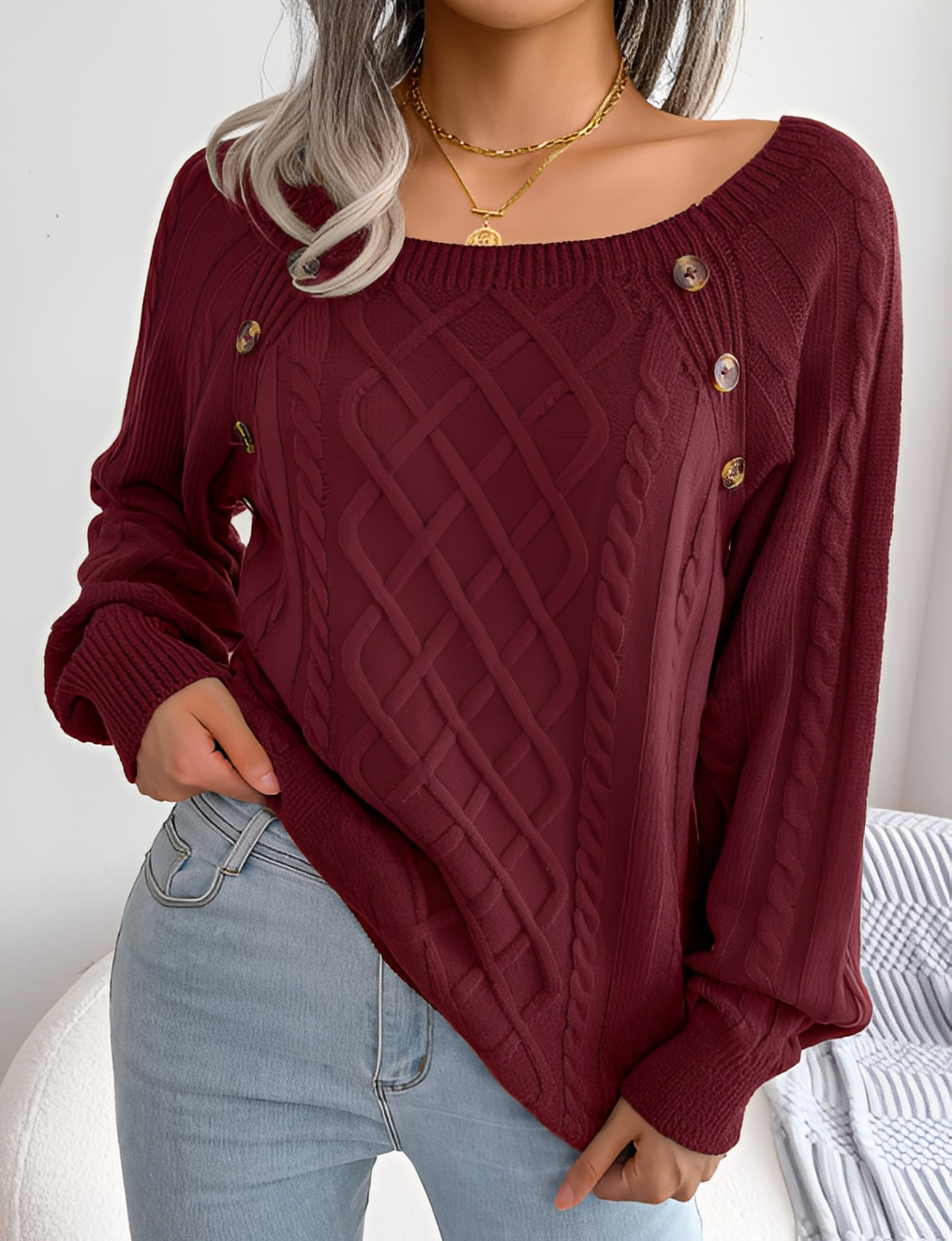 Sweter Damski z Guzikami - Stylowy Komfort na Co Dzień