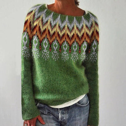 Sweter damski ze wzorem norweskim - luźny krój
