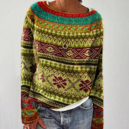 Sweter damski ze wzorem norweskim - luźny krój