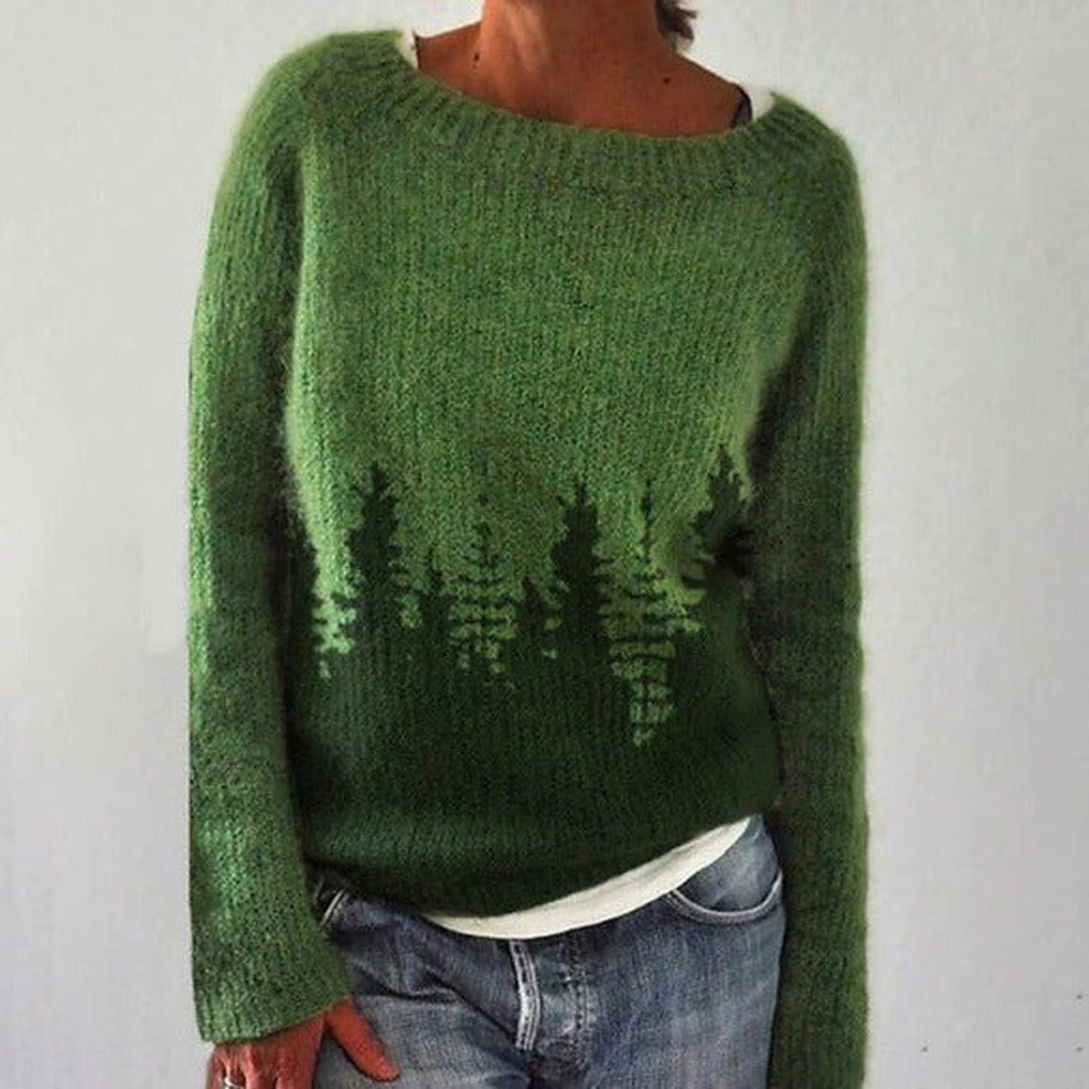 Sweter damski ze wzorem norweskim - luźny krój