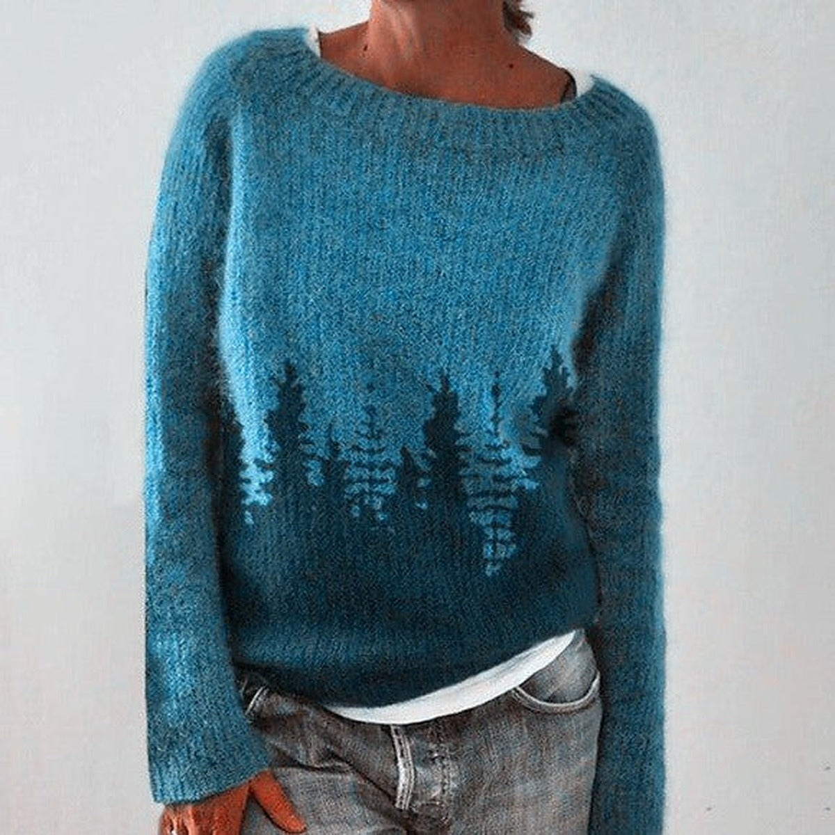 Sweter damski ze wzorem norweskim - luźny krój
