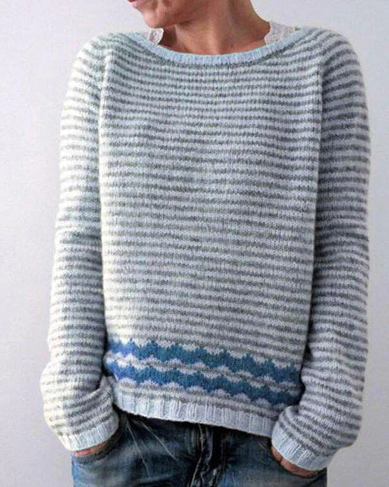 Sweter damski ze wzorem norweskim - luźny krój