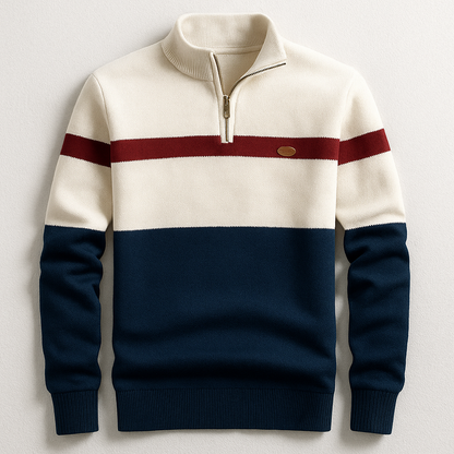 Sweter męski colorblock z krótkim zamkiem - stójka