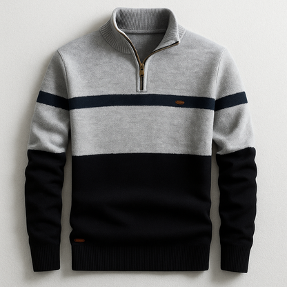 Sweter męski colorblock z krótkim zamkiem - stójka