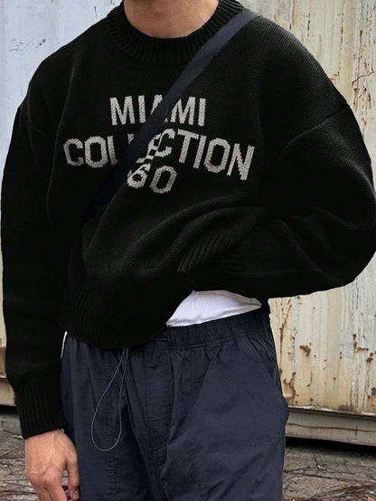 Sweter męski dzianinowy oversize z okrągłym dekoltem