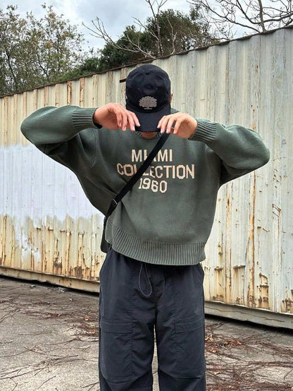 Sweter męski dzianinowy oversize z okrągłym dekoltem