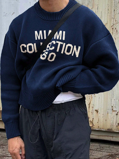 Sweter męski dzianinowy oversize z okrągłym dekoltem