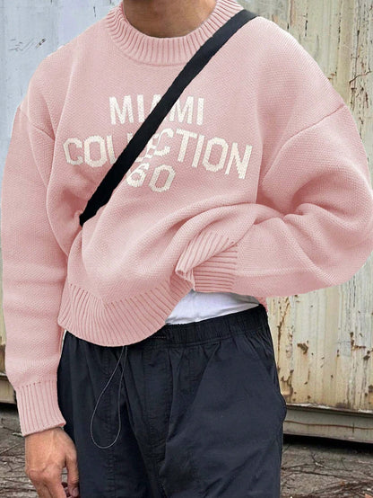 Sweter męski dzianinowy oversize z okrągłym dekoltem