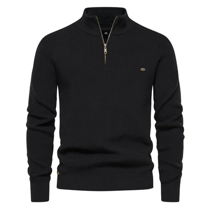 Sweter męski half zip ze stójką - prążkowany splot
